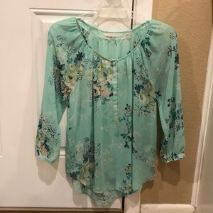 Mint Floral Chiffon 3/4 Sleeve Top